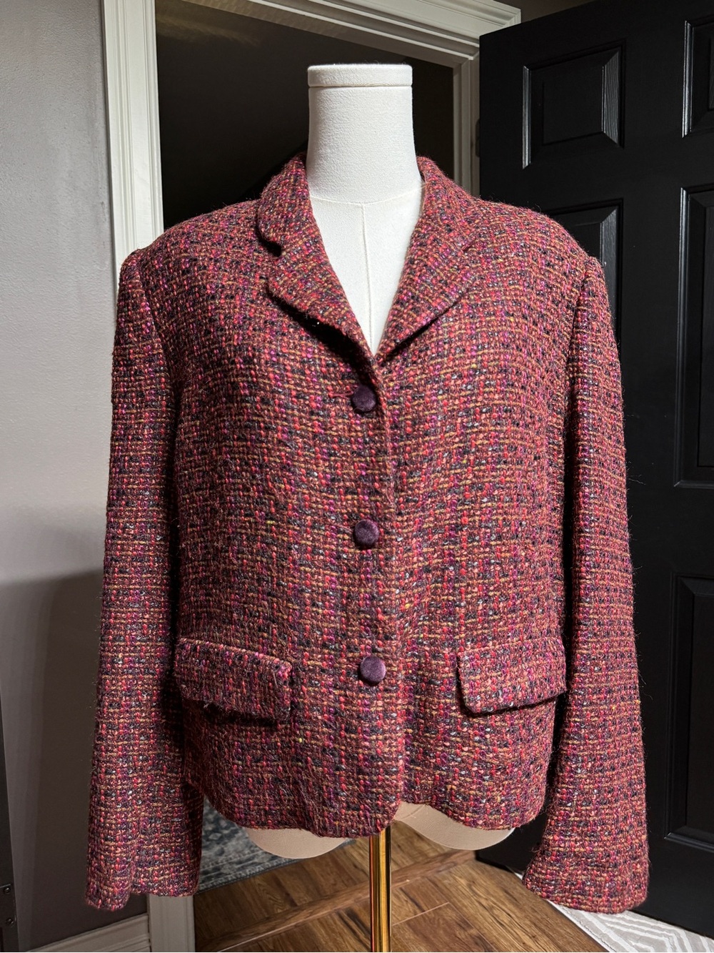 {Esprit Vintage} Pink Purple Tweed Wool Blazer Suit Coat Jacket WBZ1